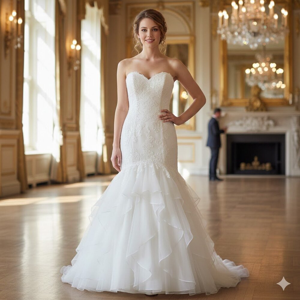 Fiore Couture Elegant White Strapless Mermaid Wedding Dress